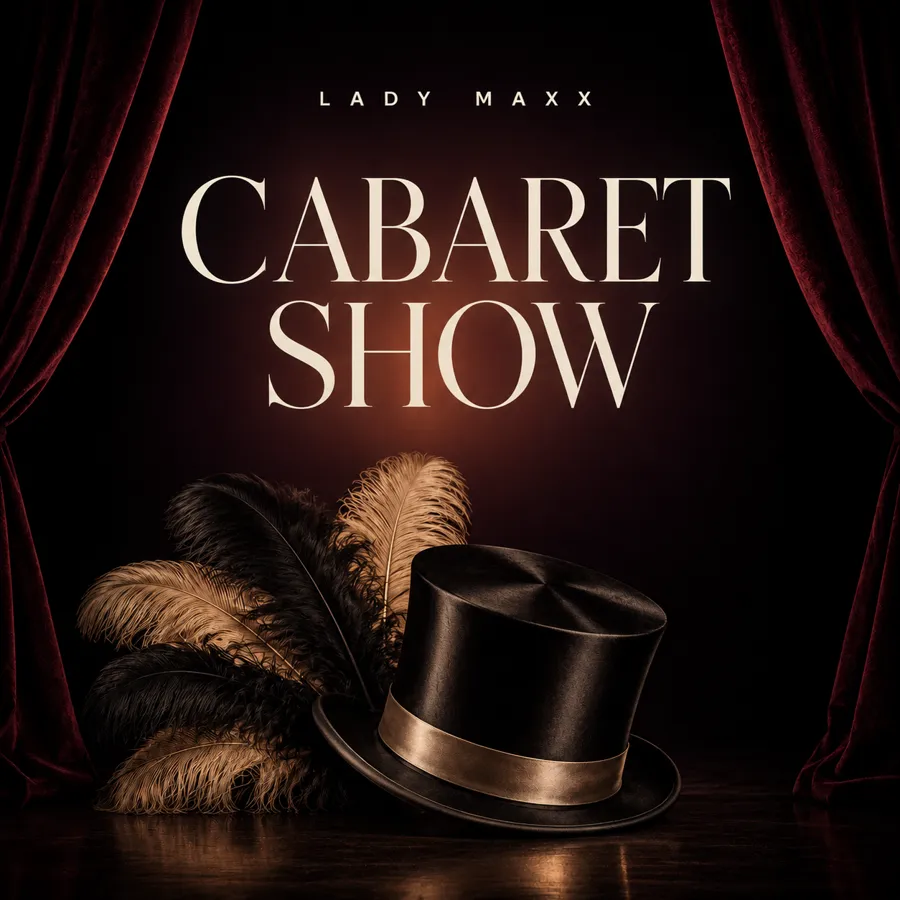 Spectacle transformiste cabaret Lady Maxx : chapeau haut-de-forme et plumes sur scène